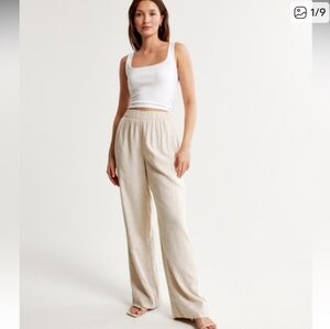 Abercrombie Linen-Blend Pull On Wide Leg Pants - Light Brown / Beige